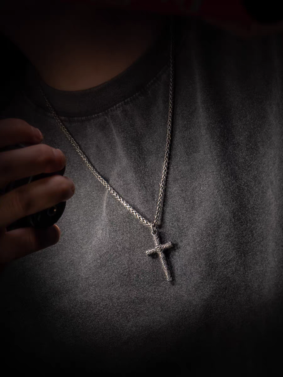 Kemstone Men’s Gothic Cross Necklace – Devil Eye Pendant, Titanium Steel NW-XL187