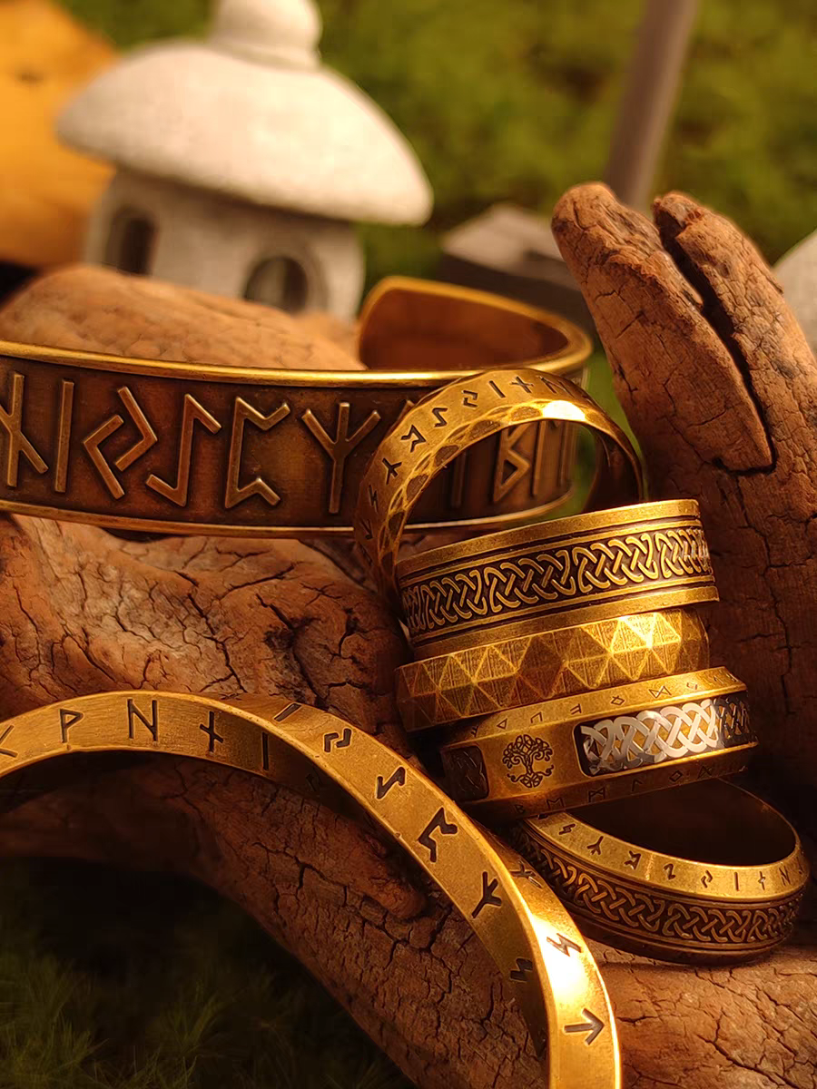 Kemstone Viking Rune Ring – Vintage Silver Stainless Steel Band, 8mm Norse Jewelry for Men  NWR-620821