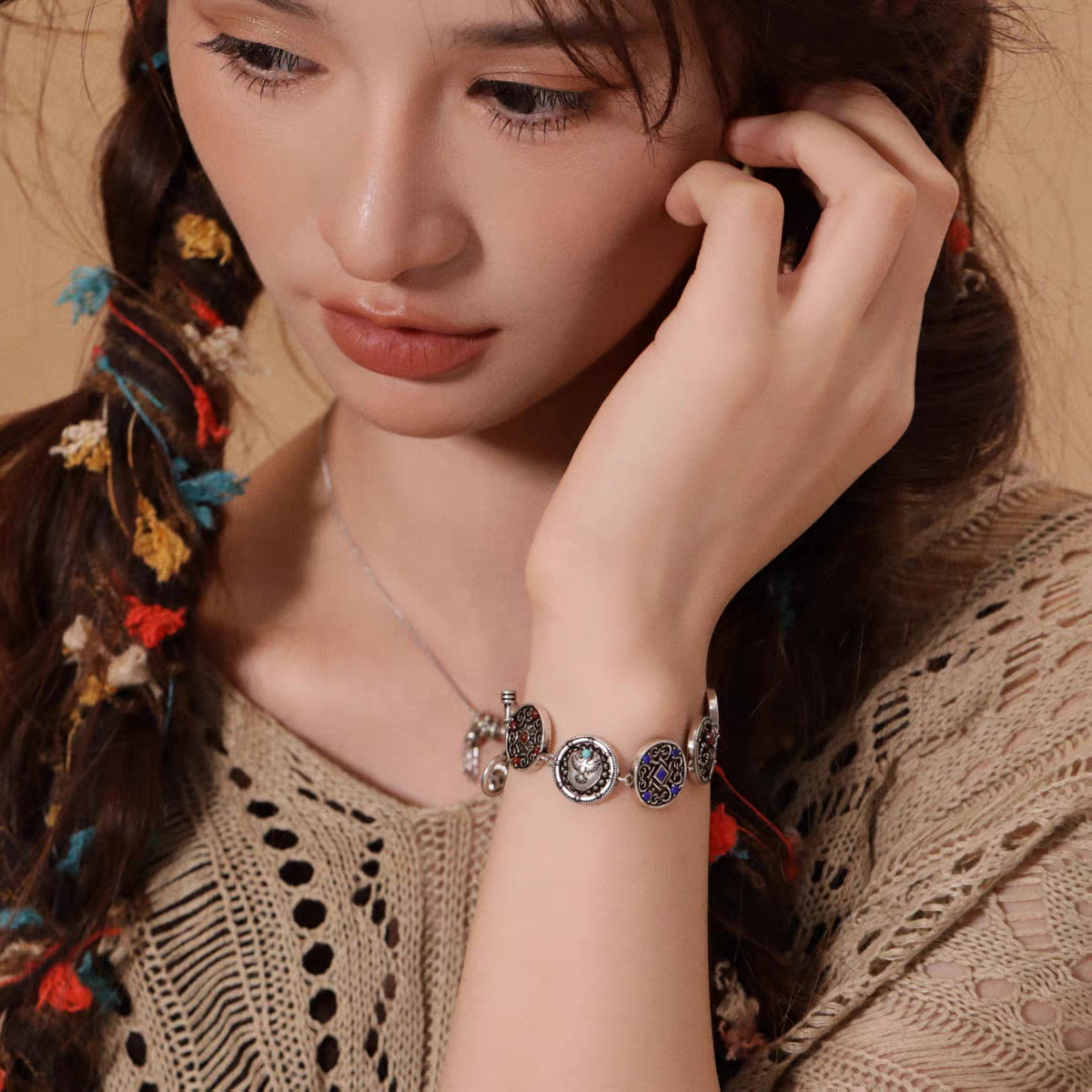 Kemstone Women’s Adjustable Bracelet – 925 Silver Turquoise Lapis Bohemian Jewelry EM-XXZB879