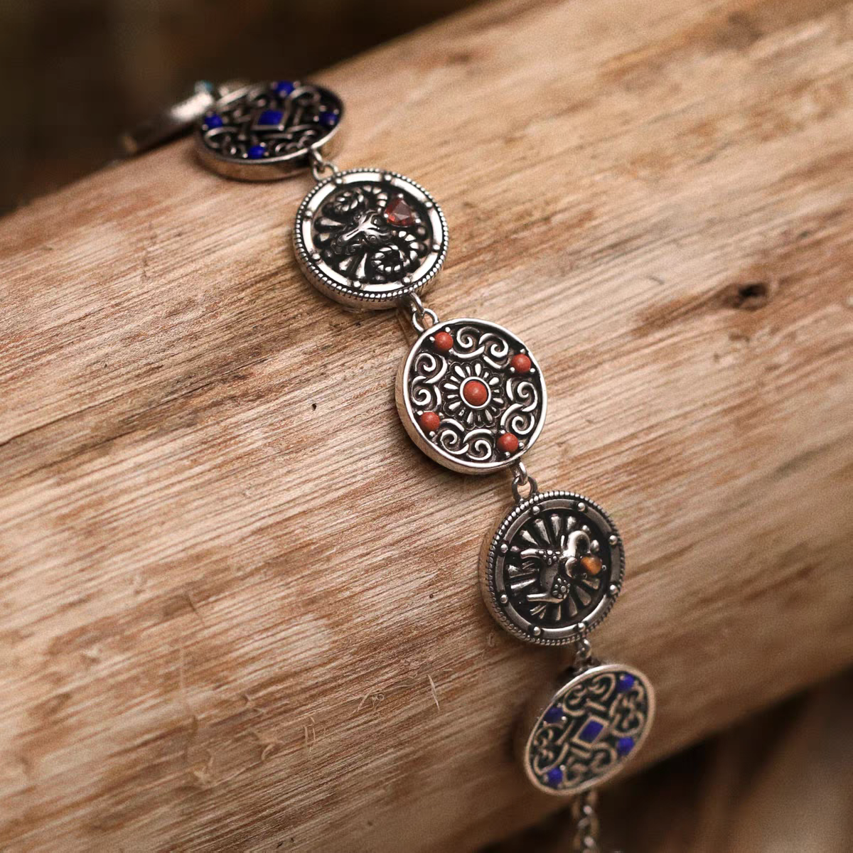 Kemstone Women’s Adjustable Bracelet – 925 Silver Turquoise Lapis Bohemian Jewelry EM-XXZB879