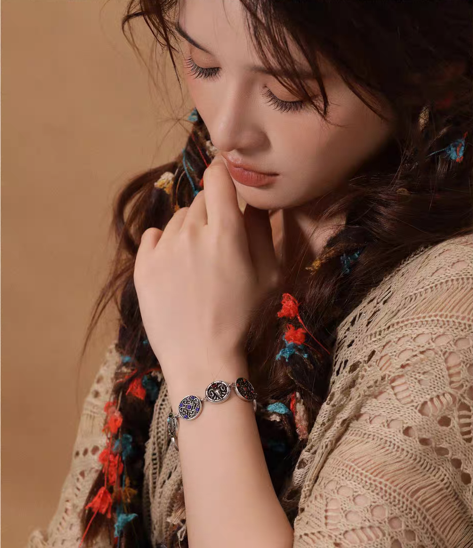 Kemstone Women’s Adjustable Bracelet – 925 Silver Turquoise Lapis Bohemian Jewelry EM-XXZB879