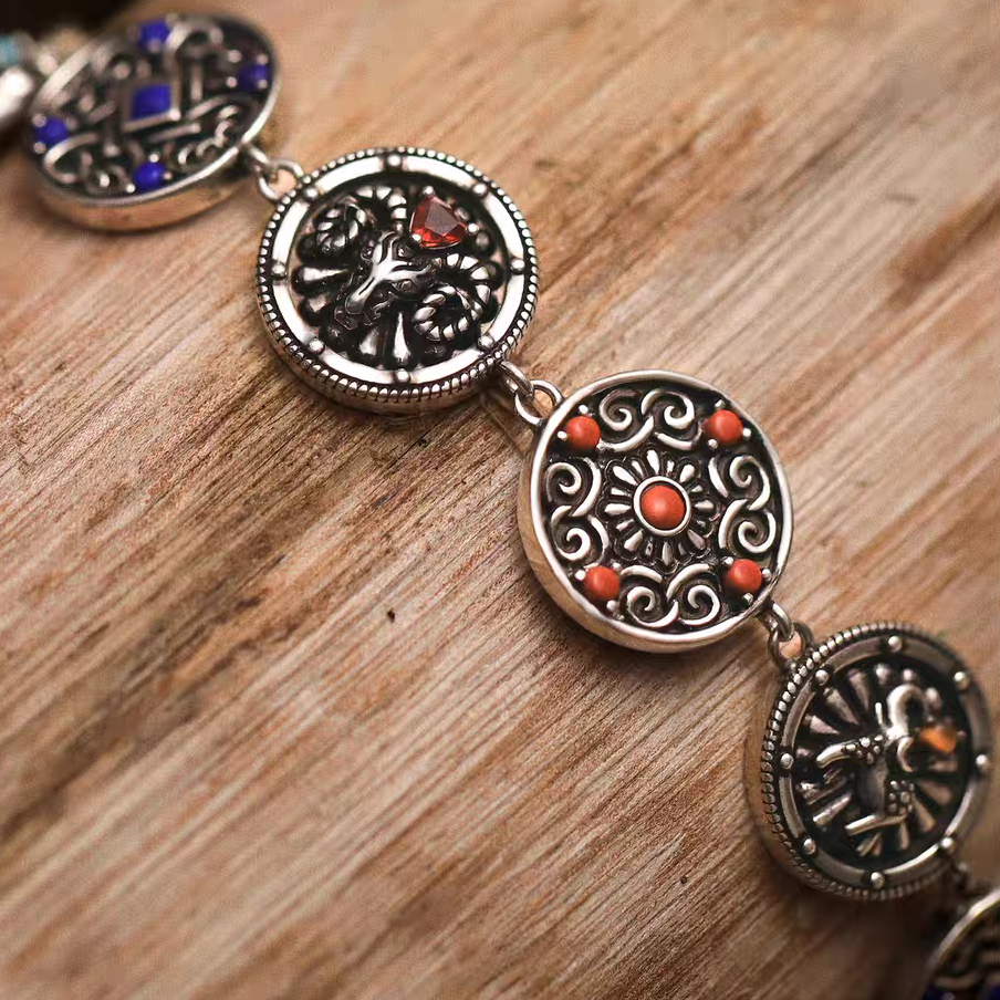 Kemstone Women’s Adjustable Bracelet – 925 Silver Turquoise Lapis Bohemian Jewelry EM-XXZB879