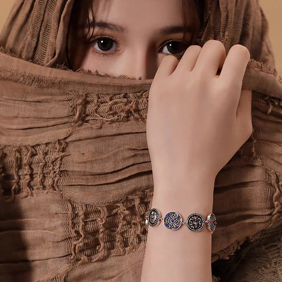 Kemstone Women’s Adjustable Bracelet – 925 Silver Turquoise Lapis Bohemian Jewelry EM-XXZB879