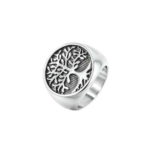 Kemstone Men’s Titanium Steel Tree of Life Ring – Vintage Signet Band K-R112702