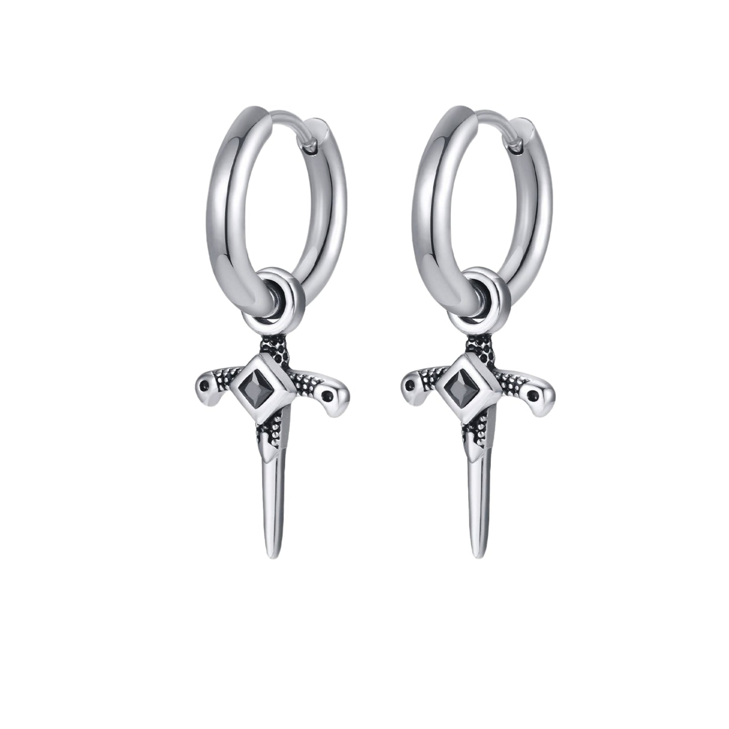 Men's Gothic Cross Hoop Earring – Stainless Steel Sword & Spear Designs ED-684