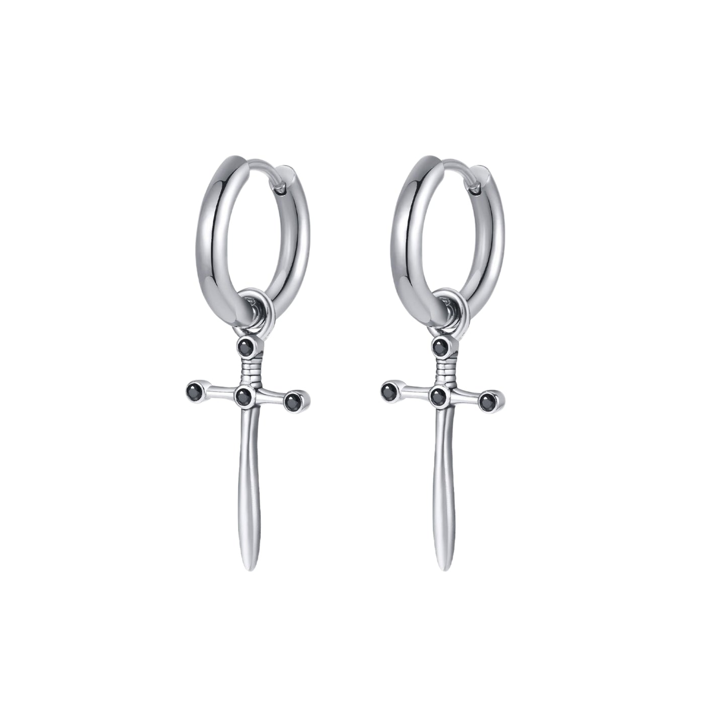 Men's Gothic Cross Hoop Earring – Stainless Steel Sword & Spear Designs ED-684