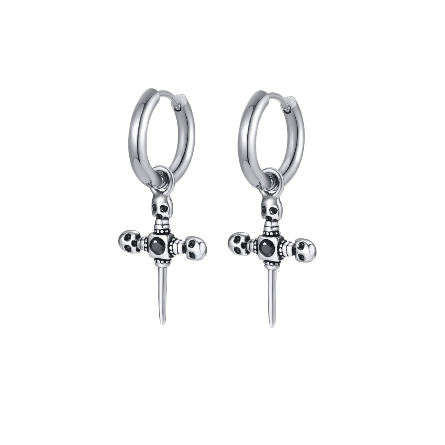 Men's Gothic Cross Hoop Earring – Stainless Steel Sword & Spear Designs ED-684