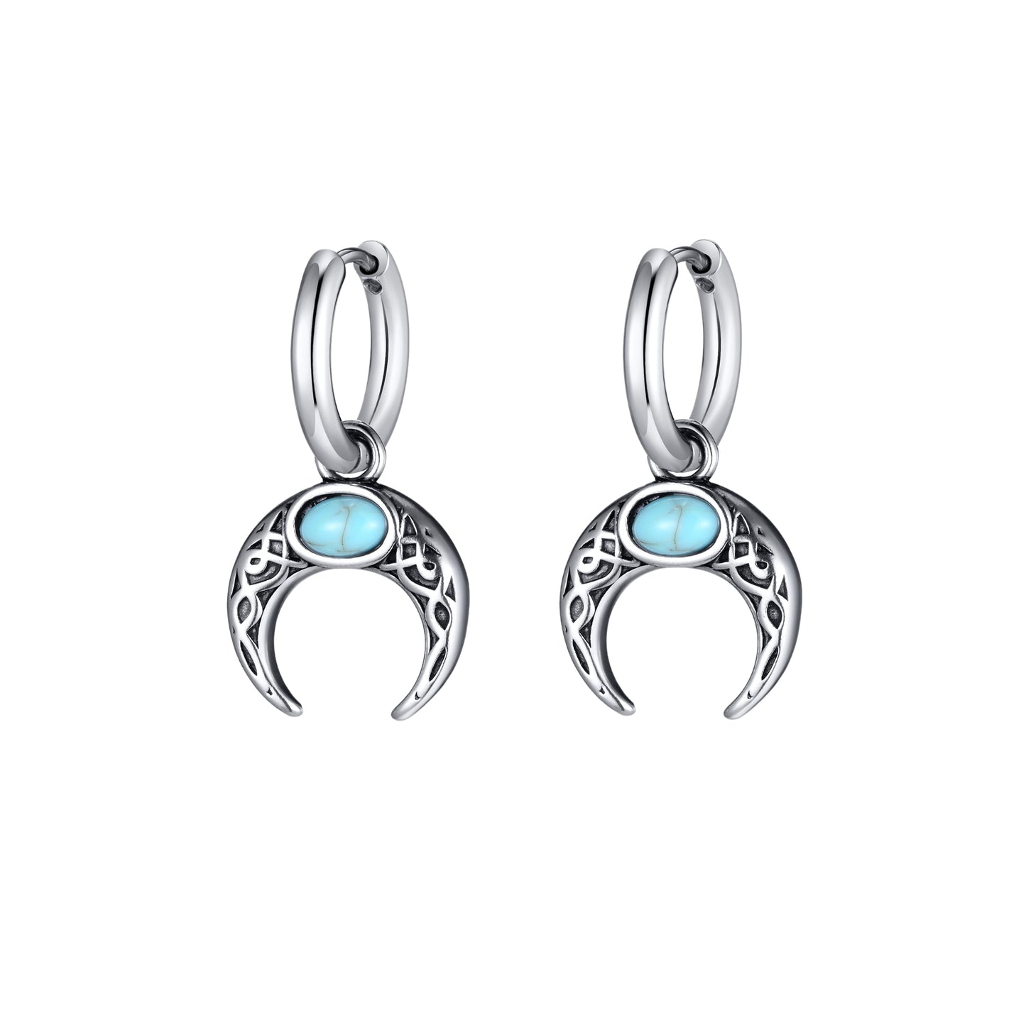 Pendientes Kemstone Retro Turquesa Luna para Hombre - Acero Inoxidable, Joyería Hip-Hop ED767