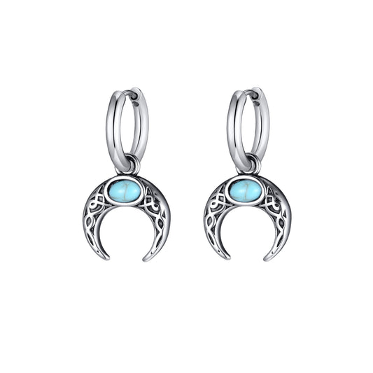 Pendientes Kemstone Retro Turquesa Luna para Hombre - Acero Inoxidable, Joyería Hip-Hop ED767
