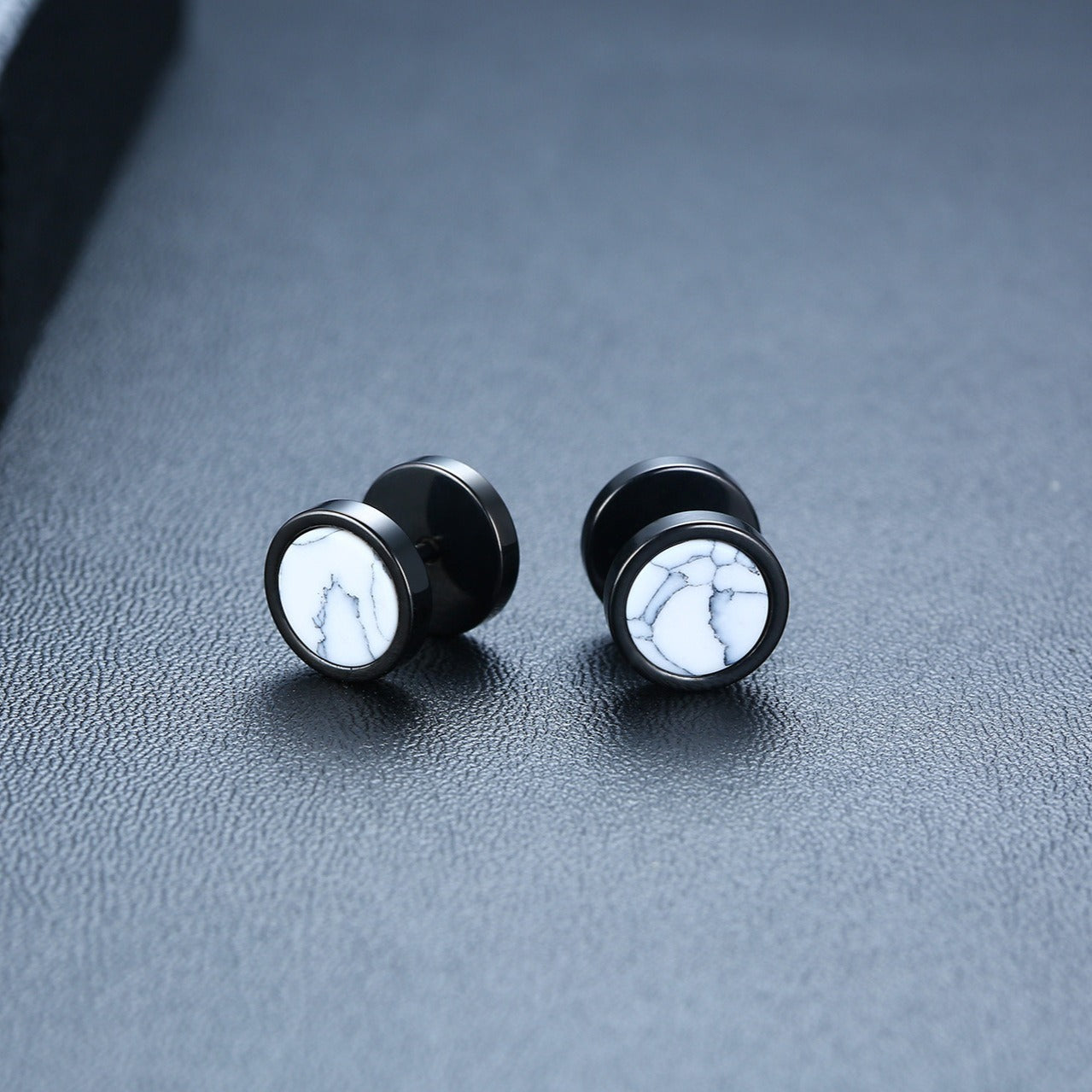 Kemstone Stud Earrings for Men Stainless Steel Round Stone Detail Black ES-302