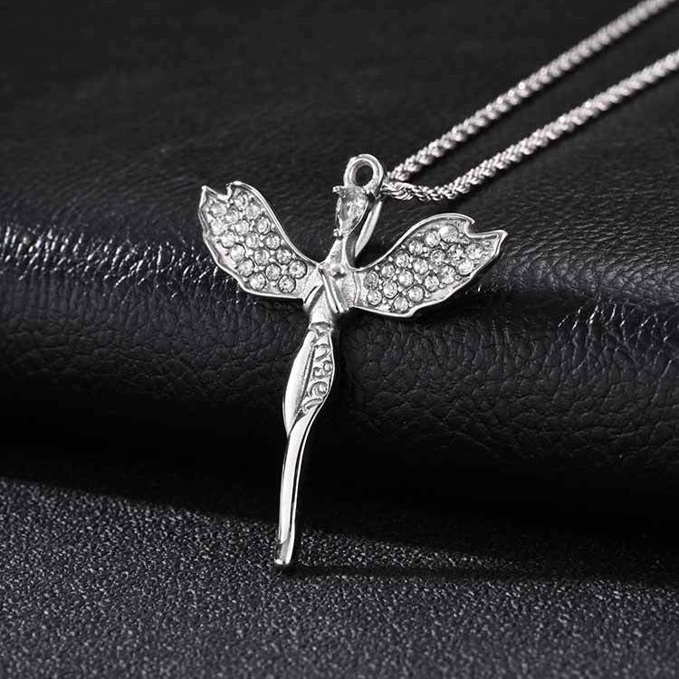 Kemston Stainless Steel Angel Wing Cross Pendant Necklace for Men Women PN-2404