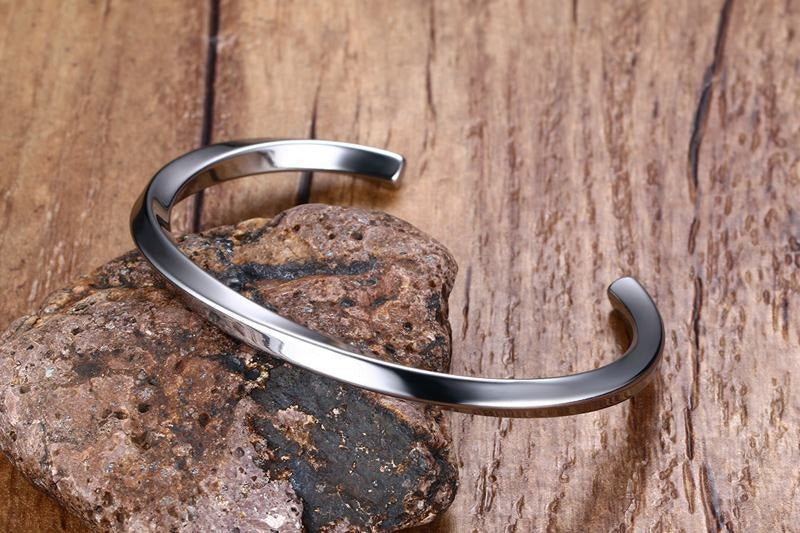 Viking Steel Cuff Bracelet – Norse-Inspired Minimalist Bangle for Men & Women B-169