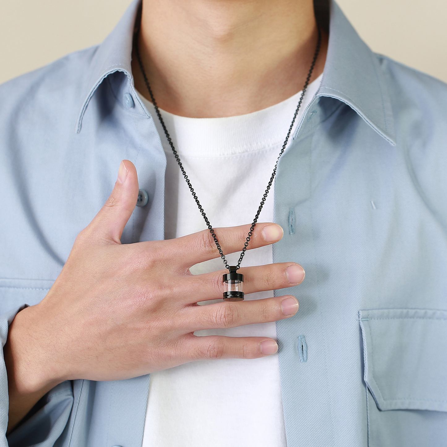 Kemstone Stainless Steel Keepsake Pendant Necklace for Men Women Glass Capsule PN-1537