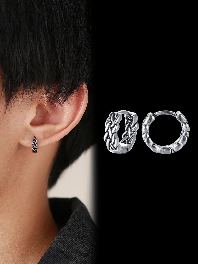 Kemstone Men’s Titanium Steel Hoop Earrings – Braided Rope Huggie Hoops EH-322