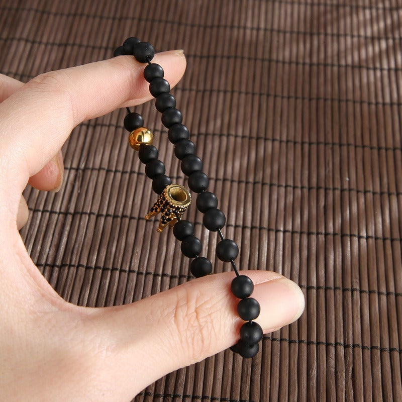 Kemstone Black Onyx Beaded Bracelet – CZ Crown, Freemason Cross & Tiger Eye Accent for Men’s Gothic Streetwear KB69789-BD