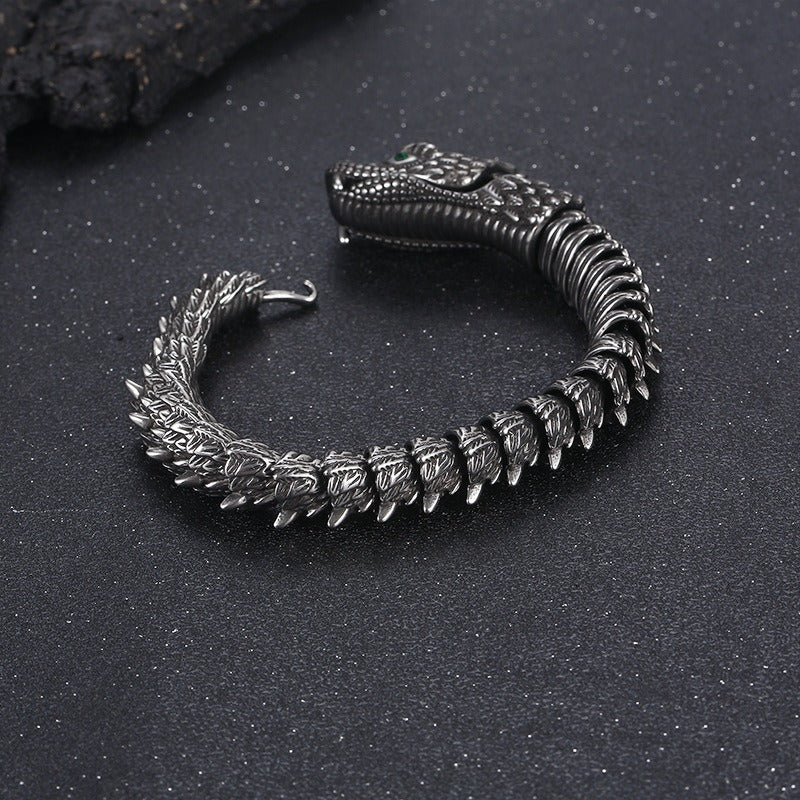 Kemstone Men’s Dragon Head Bracelet – Blackened Stainless Steel with Green Eyes KB170307