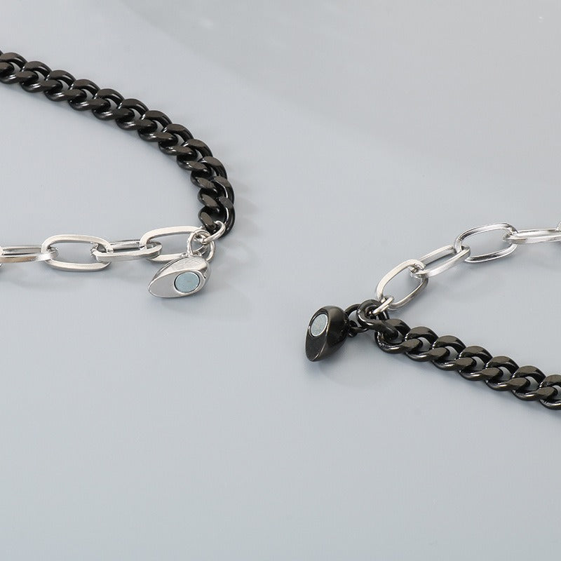 Kemstone Magnetic Heart Cuban Chain Couple Bracelet Titanium Steel Matching Bracelet for Men & Women KB208398-Z