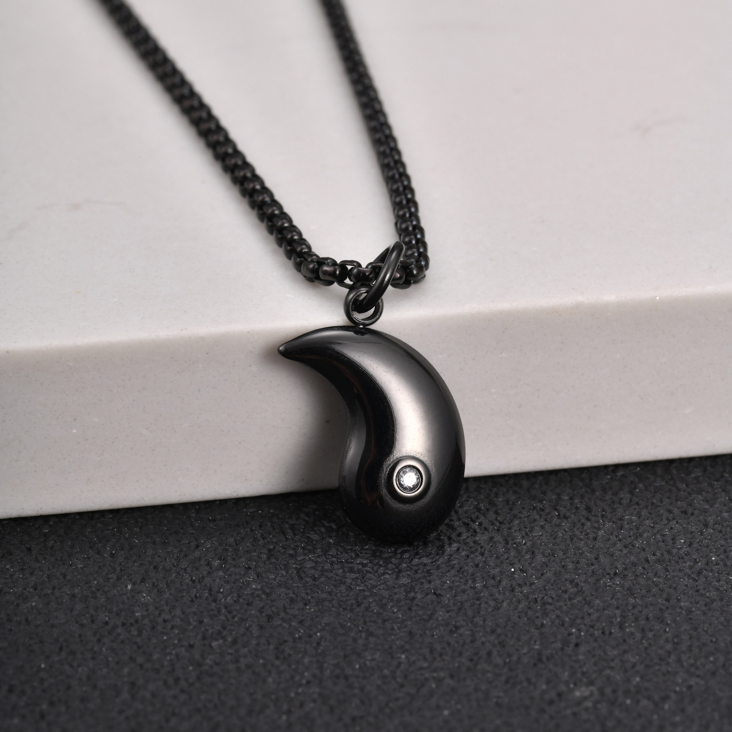 Kemstone Stainless Steel Bagua Yin Yang Cubic Zirconia Pendant Necklace for Men Women Black Silver Geometry CN-154