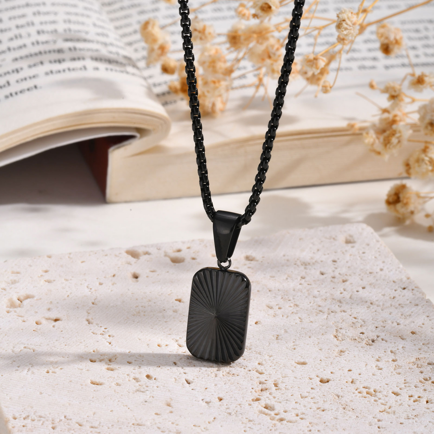 Kemstone Stainless Steel Textured Square Pendant Necklace for Men PN-2001
