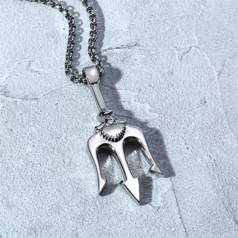 Kemstone Trident Pendant Necklace for Men Stainless Steel Vertical Symbol Gold Silver Black PN-1176