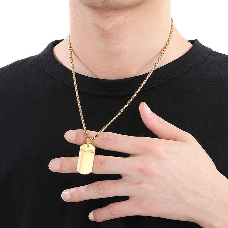 Kemstone Bar Pendant Necklace Stainless Steel Minimalist Cross Crack Texture Men KP130991-HR
