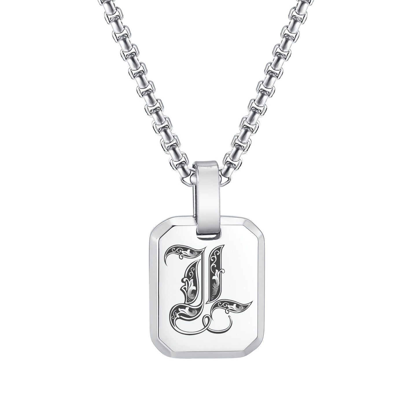 Kemston Initial Letter Pendant Necklace for Men Stainless Steel Tag Design PN-1925