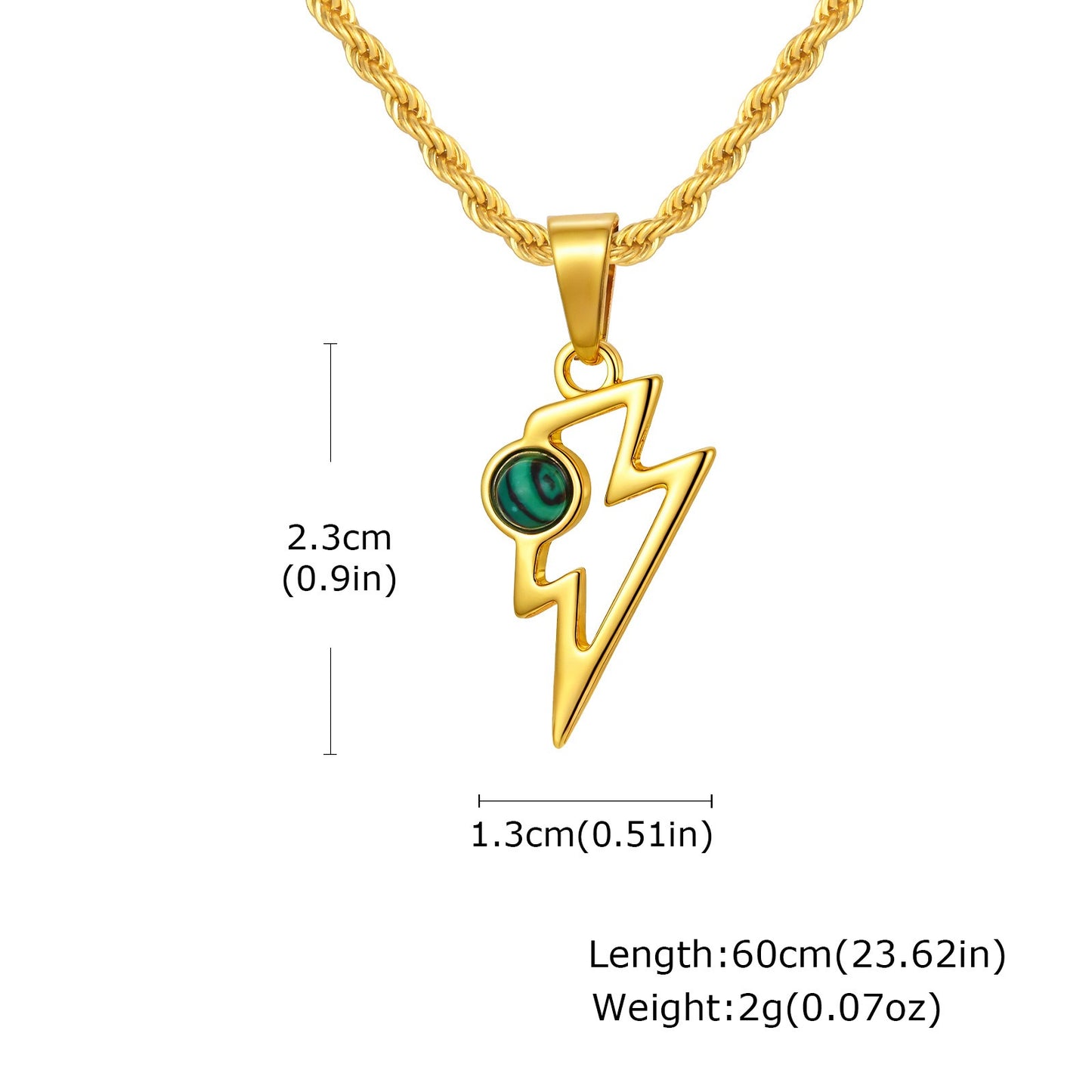 Kemstone Men’s Stainless Steel Lightning Pendant Necklace – Natural Stone Jewelry PN-2202