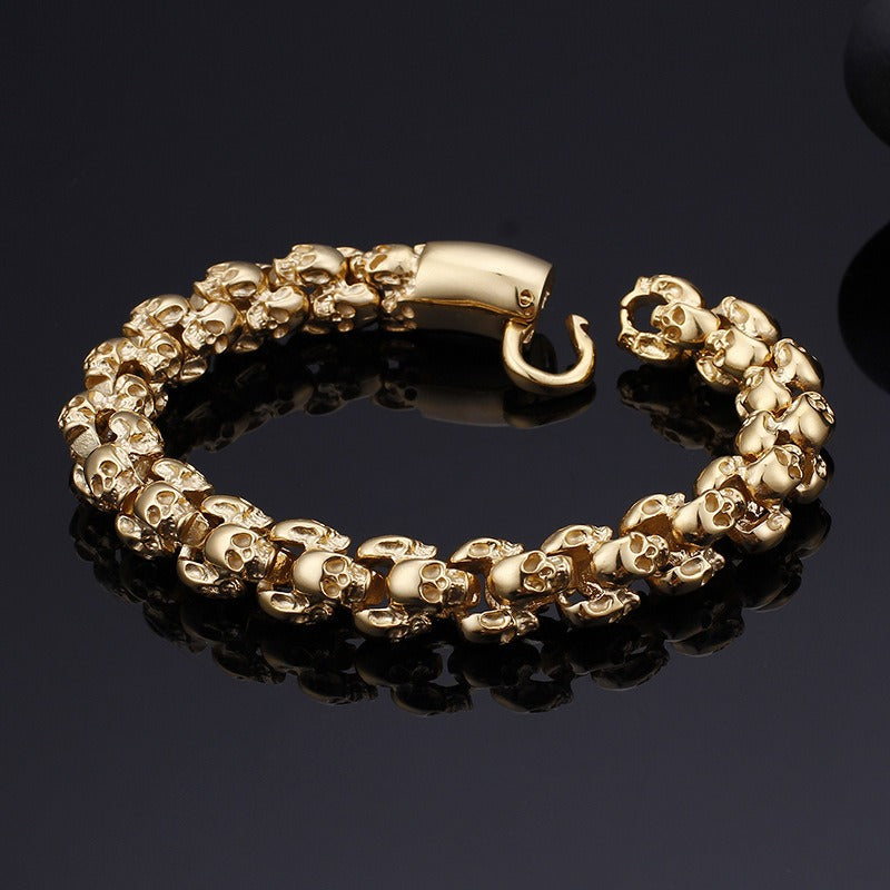 Kemstone Men’s Gold Skull Chain Bracelet – Stainless Steel Gothic Biker Jewelry KB81843-BD