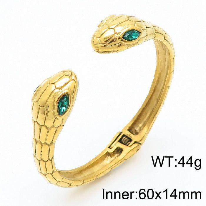 Kemstone Men’s Snake Bracelet – Punk Gothic Stainless Steel Cuff with Red/Green Eyes Norse-Inspired KB148287