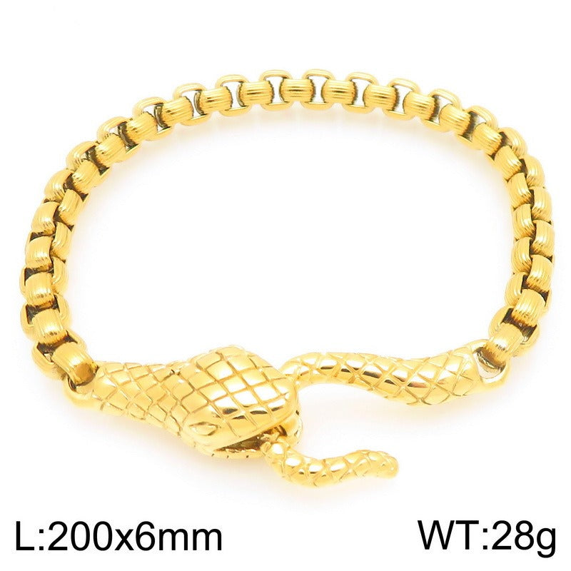 Kemstone Punk Snake Head Chain Bracelet for Men – Titanium Steel 200mm KB203290-Z