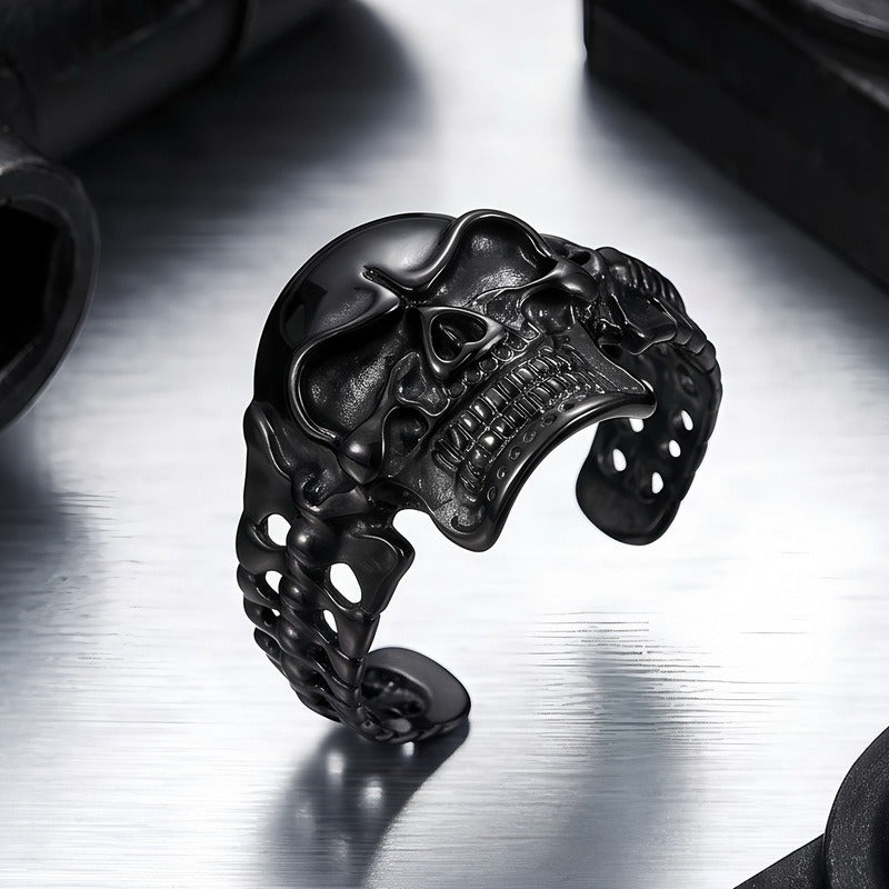 Kemston Titanium Steel 3D Skull Cuff Bracelet for Men Gothic Biker KB36415-D