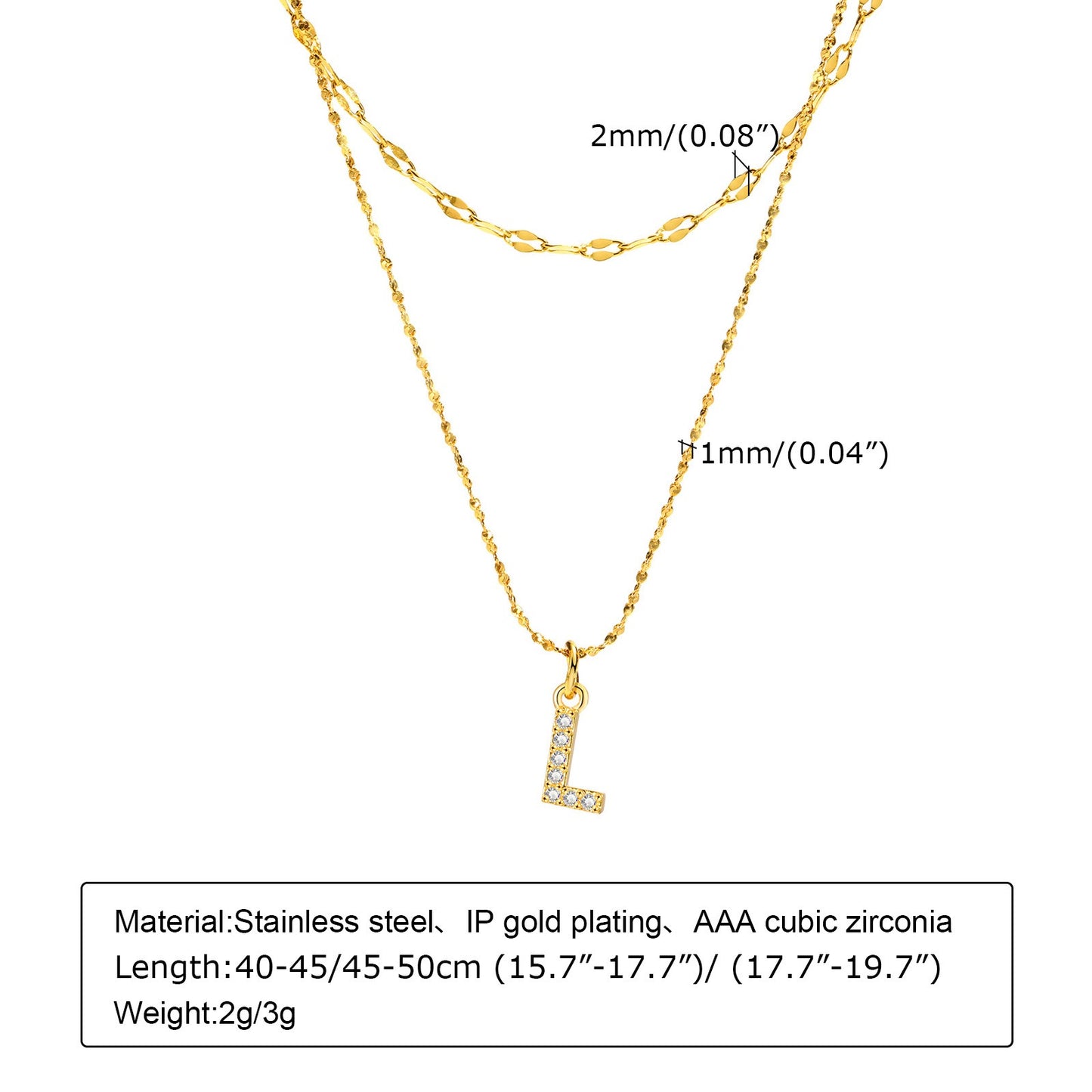 Collar de acero inoxidable Kemstone con 26 letras, cadena de estrellas y circonitas (2 piezas, verano, NC-1325G)