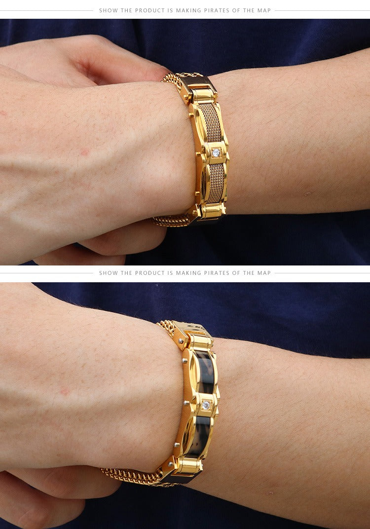Kemstone Golden Stainless Steel Men's Hip-Hop Chain Bracelet – Trendy Minimalist Gift for Urban Style KB116148-KH