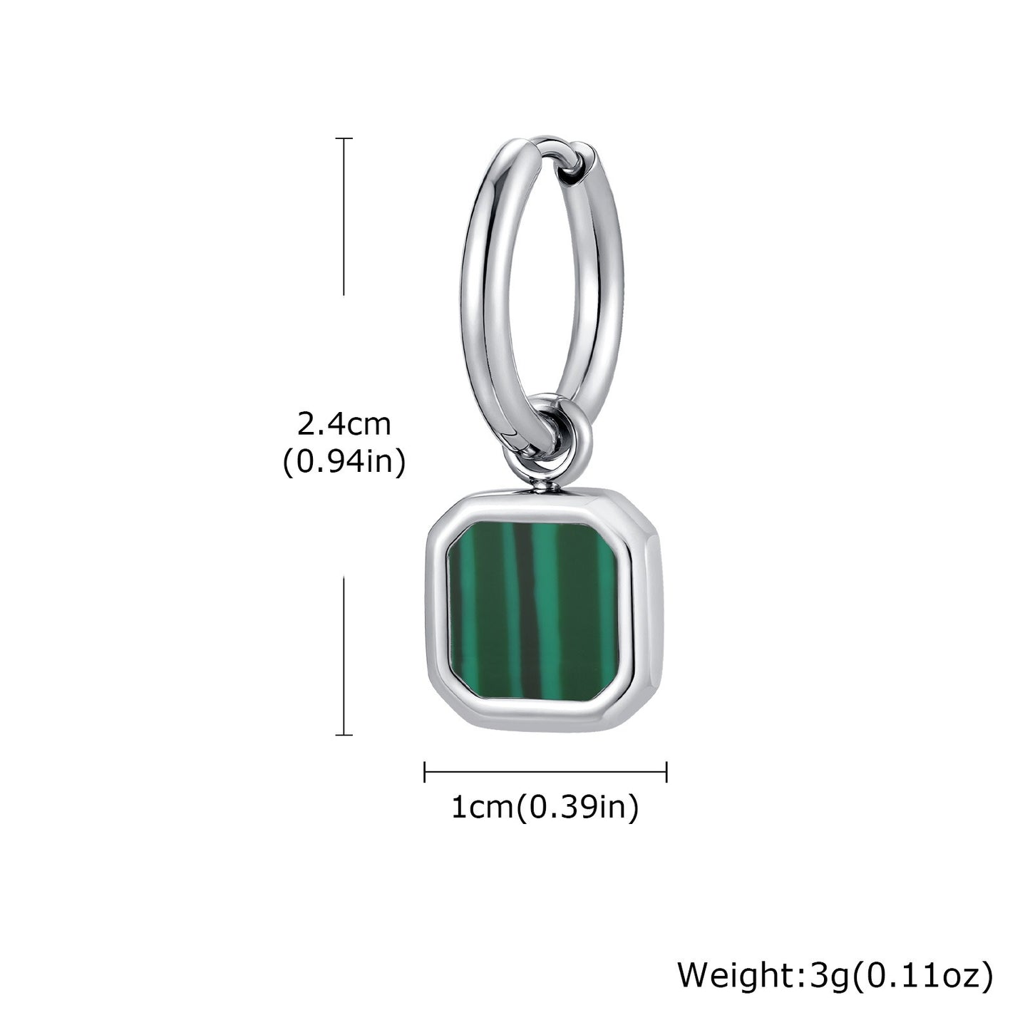 Kemstone Men & Women’s Stainless Steel Square Drop Earrings – Shell, Tiger Eye, Malachite ED-936