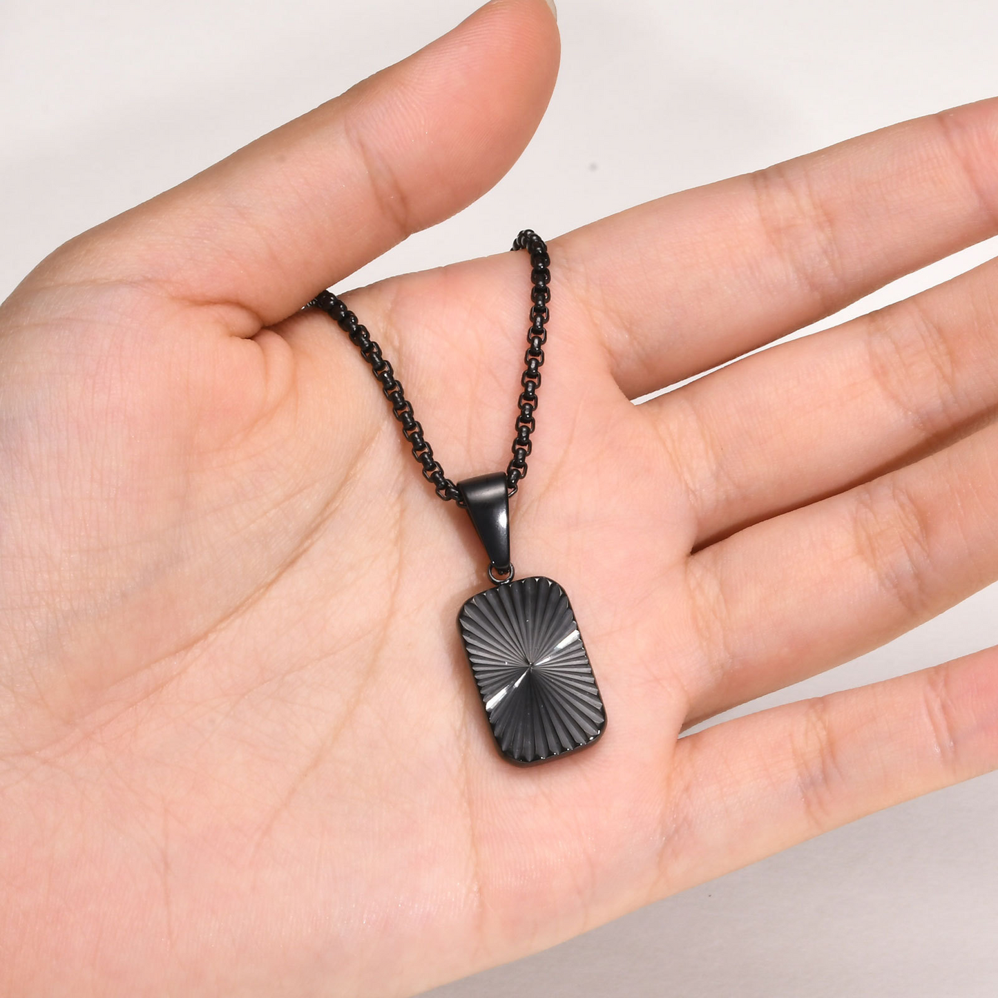 Kemstone Stainless Steel Textured Square Pendant Necklace for Men PN-2001