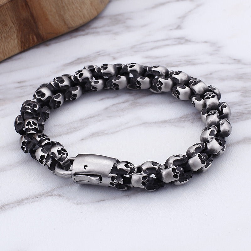 Kemstone Men’s Gold Skull Chain Bracelet – Stainless Steel Gothic Biker Jewelry KB81843-BD