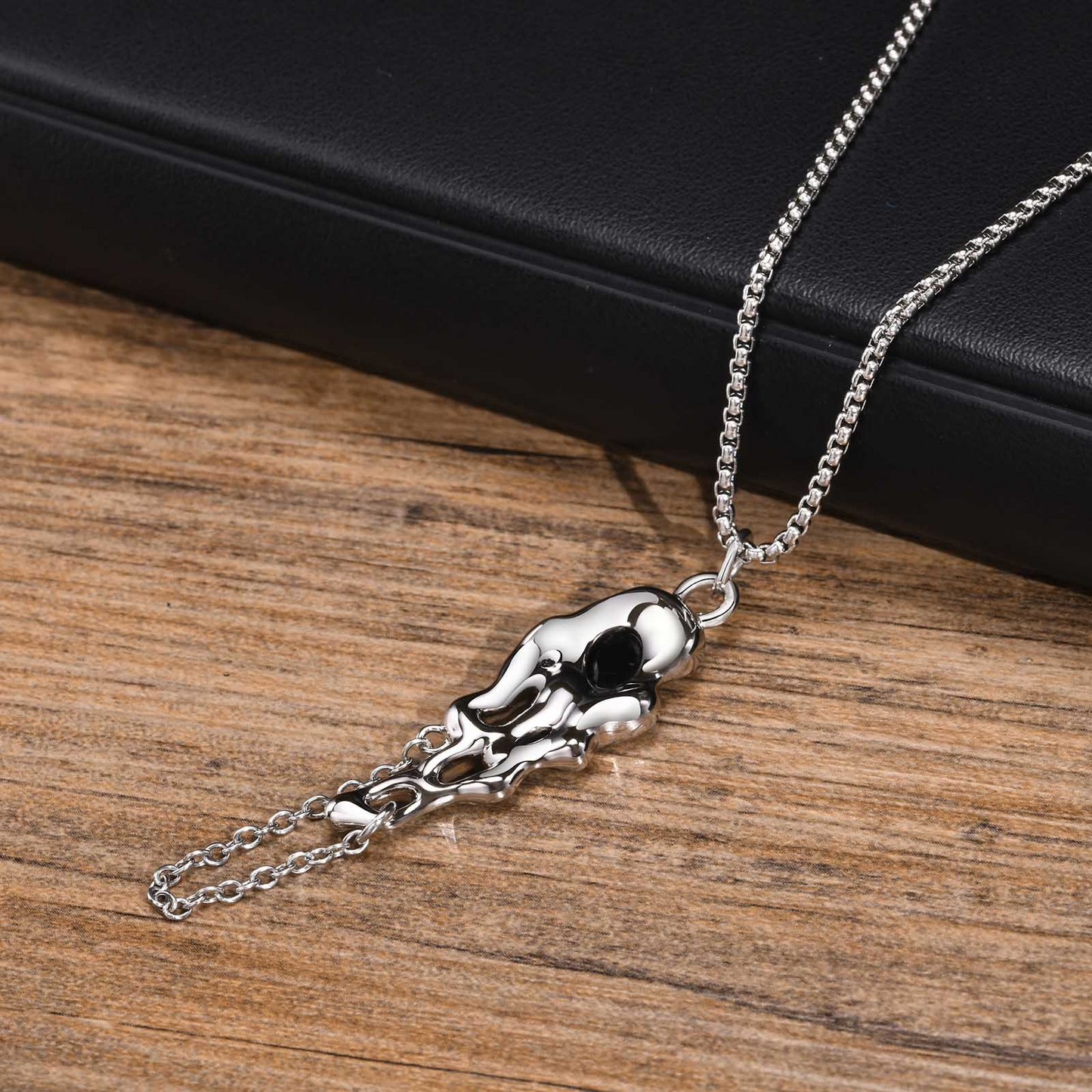 Kemstone Men’s Silver Geometric Pendant Necklace with Black Enamel PNB-192