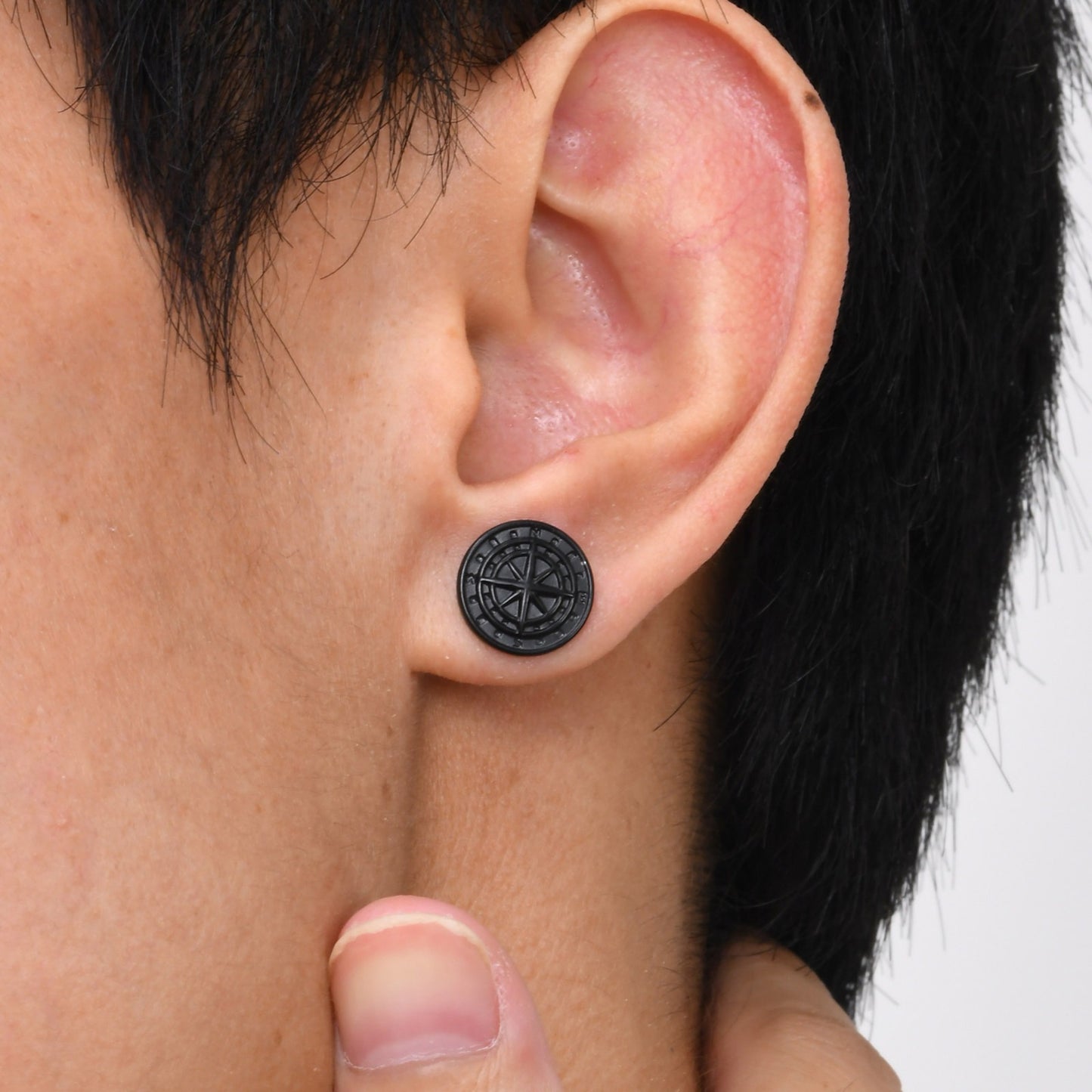 Kemstone Men’s Stainless Steel Compass Stud Earrings – Vintage Hip Hop Gold Silver Black ES-505