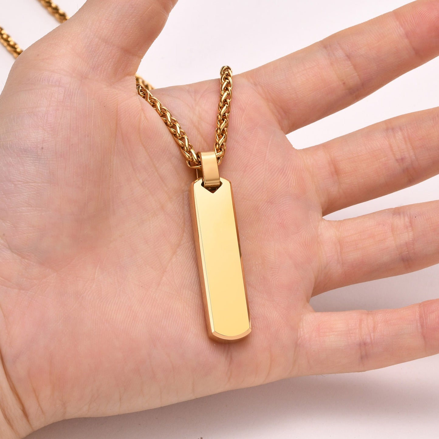 Collar con colgante de barra geométrica minimalista de acero inoxidable personalizable Kemstone - Joyería unisex personalizada para uso diario y regalos PN-1676