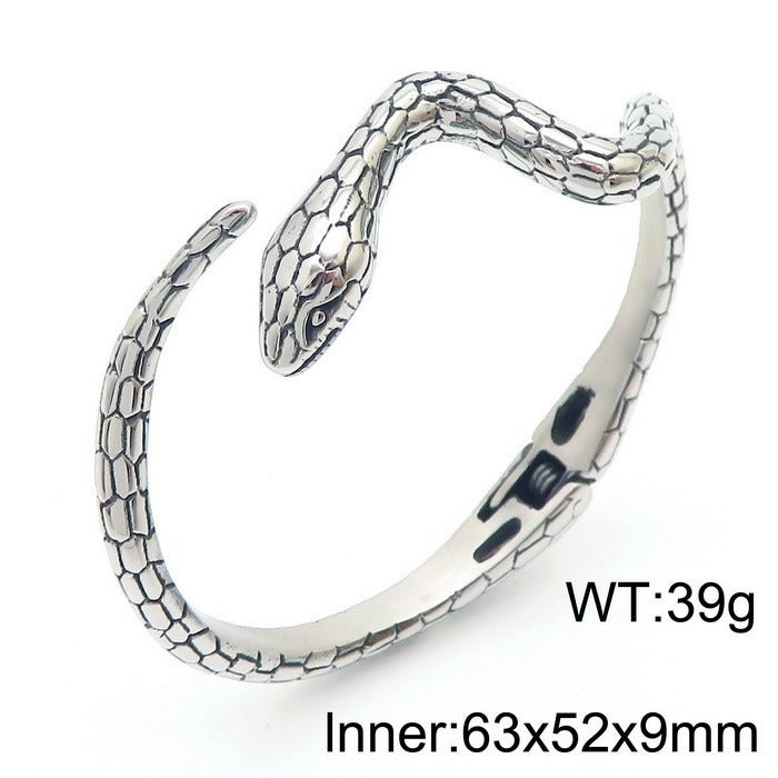 Kemstone Men’s Snake Bracelet – Punk Gothic Stainless Steel Cuff with Red/Green Eyes Norse-Inspired KB148287