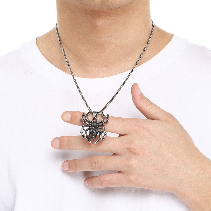 Kemstone Pendant Necklace for Men Titanium Steel Gothic Animal Pendant Snake Spider Skull Silver KP117040-LU