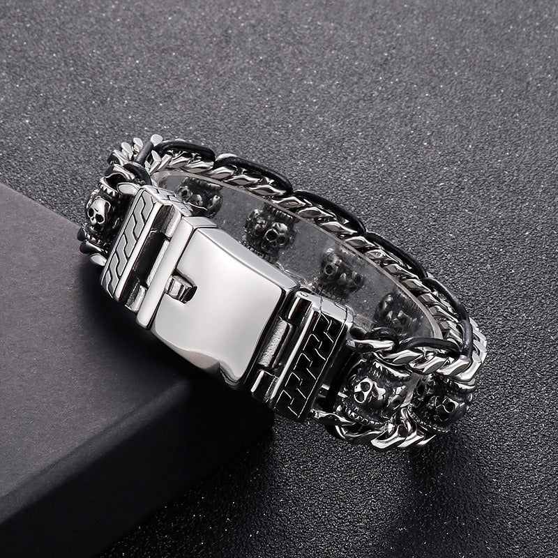 Kemstone Vintage-Style Dragon Bone Chain Bracelet & Punk Hollow-Titanium Steel Man's Ancient Six-Syllable True-Word Necklace KB145903