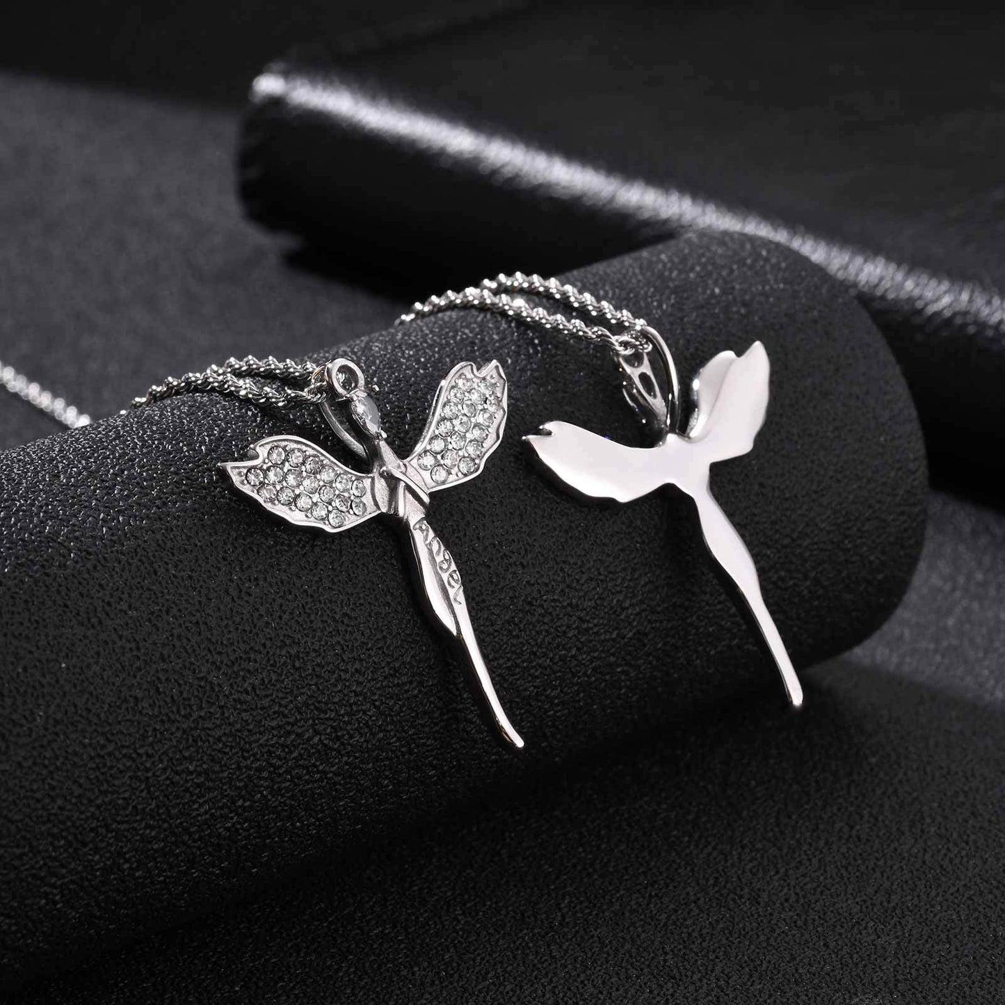 Kemston Stainless Steel Angel Wing Cross Pendant Necklace for Men Women PN-2404