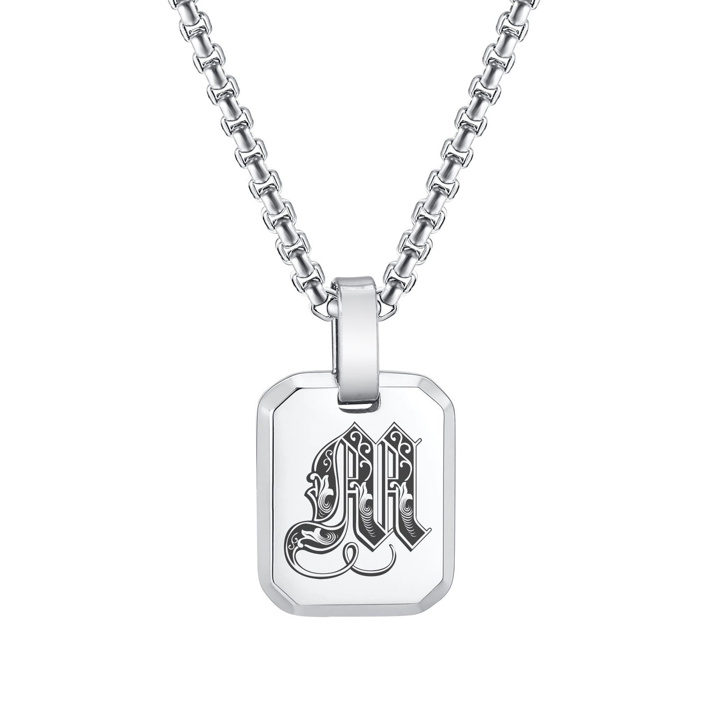 Kemston Initial Letter Pendant Necklace for Men Stainless Steel Tag Design PN-1925