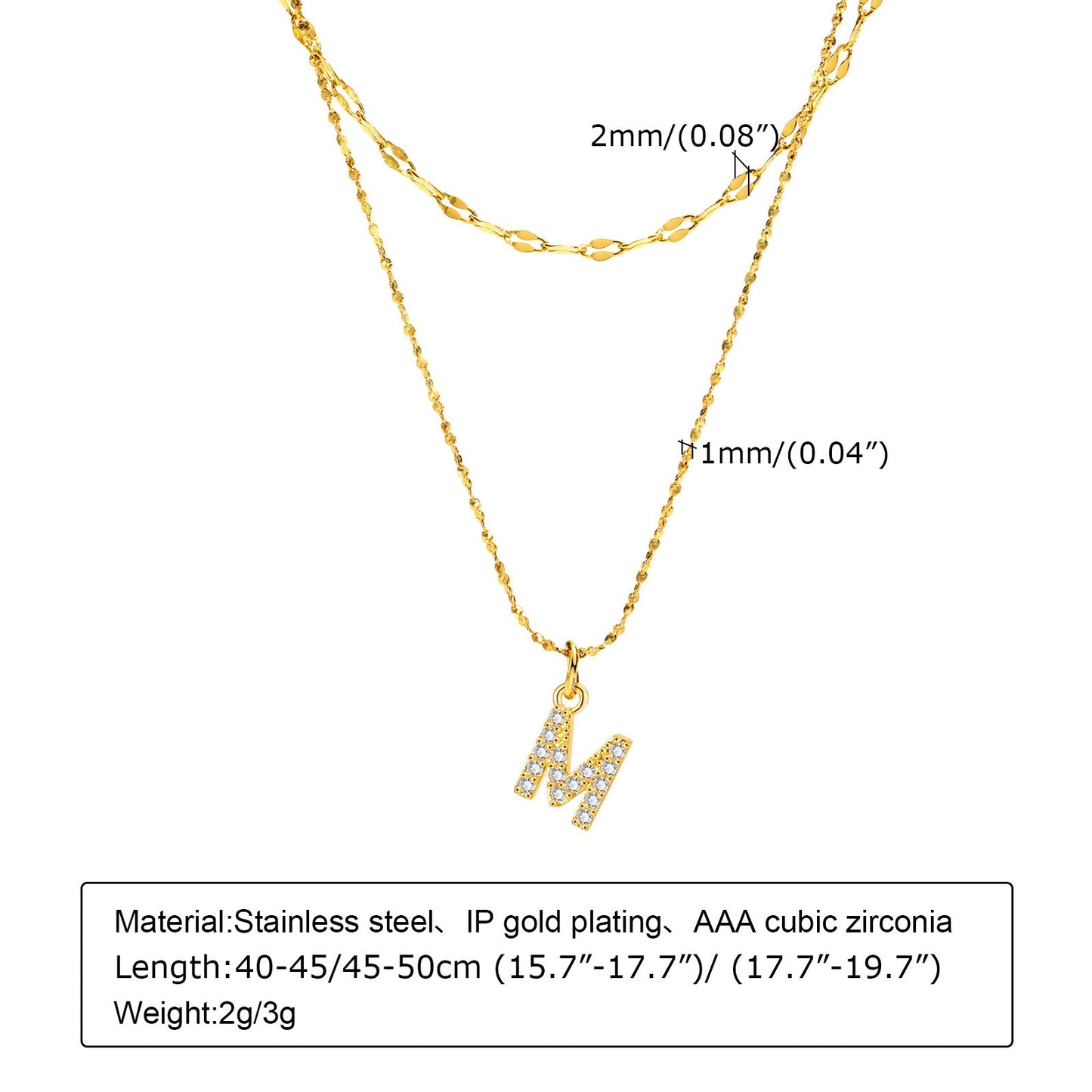 Collar de acero inoxidable Kemstone con 26 letras, cadena de estrellas y circonitas (2 piezas, verano, NC-1325G)