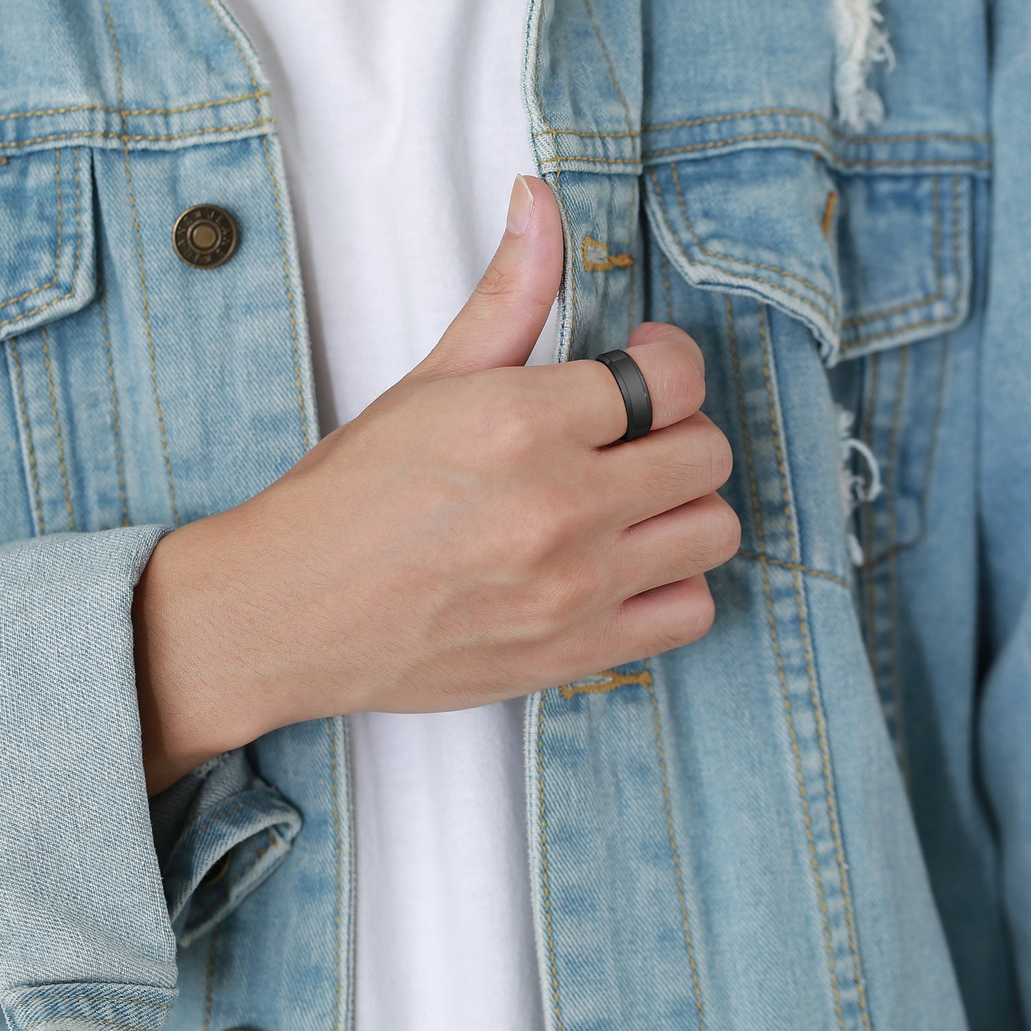 Kemstone Tungsten Carbide Ring for Men – Faceted Edge Gold Tone TCR-013