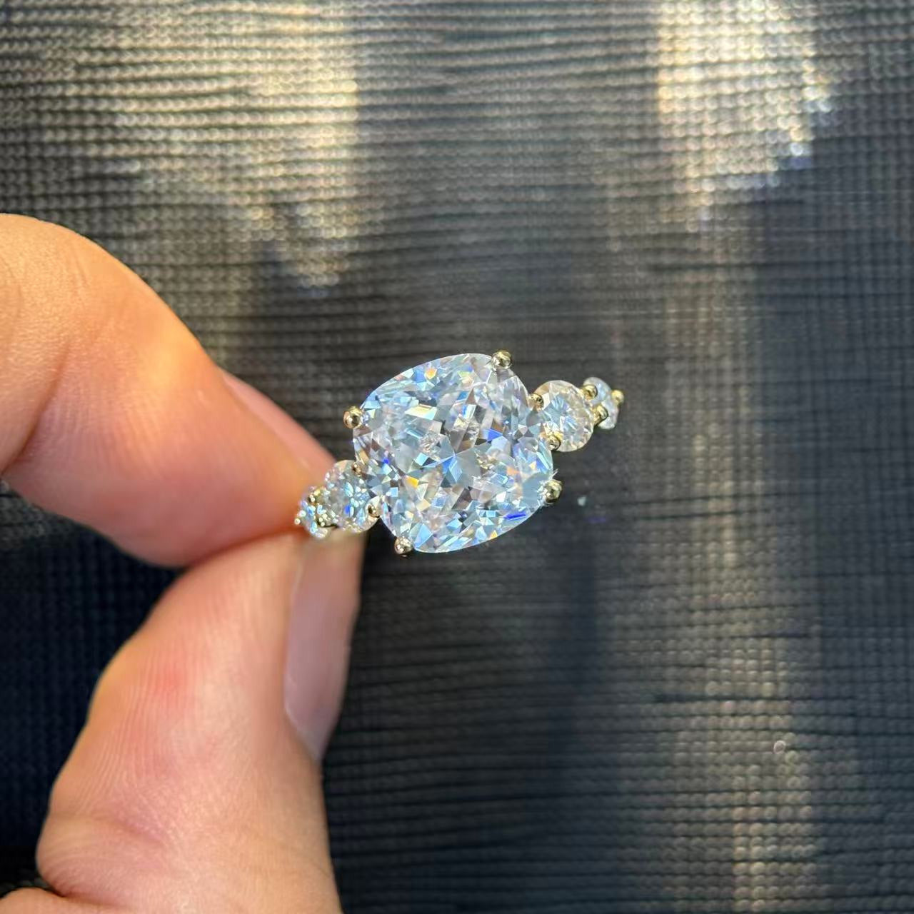 Kemstone Square Cushion Cut Moissanite Five-Stone Ring for Women, 1–6 Carat | S925 Gold-Plated Bridal Engagement Ring SU542R