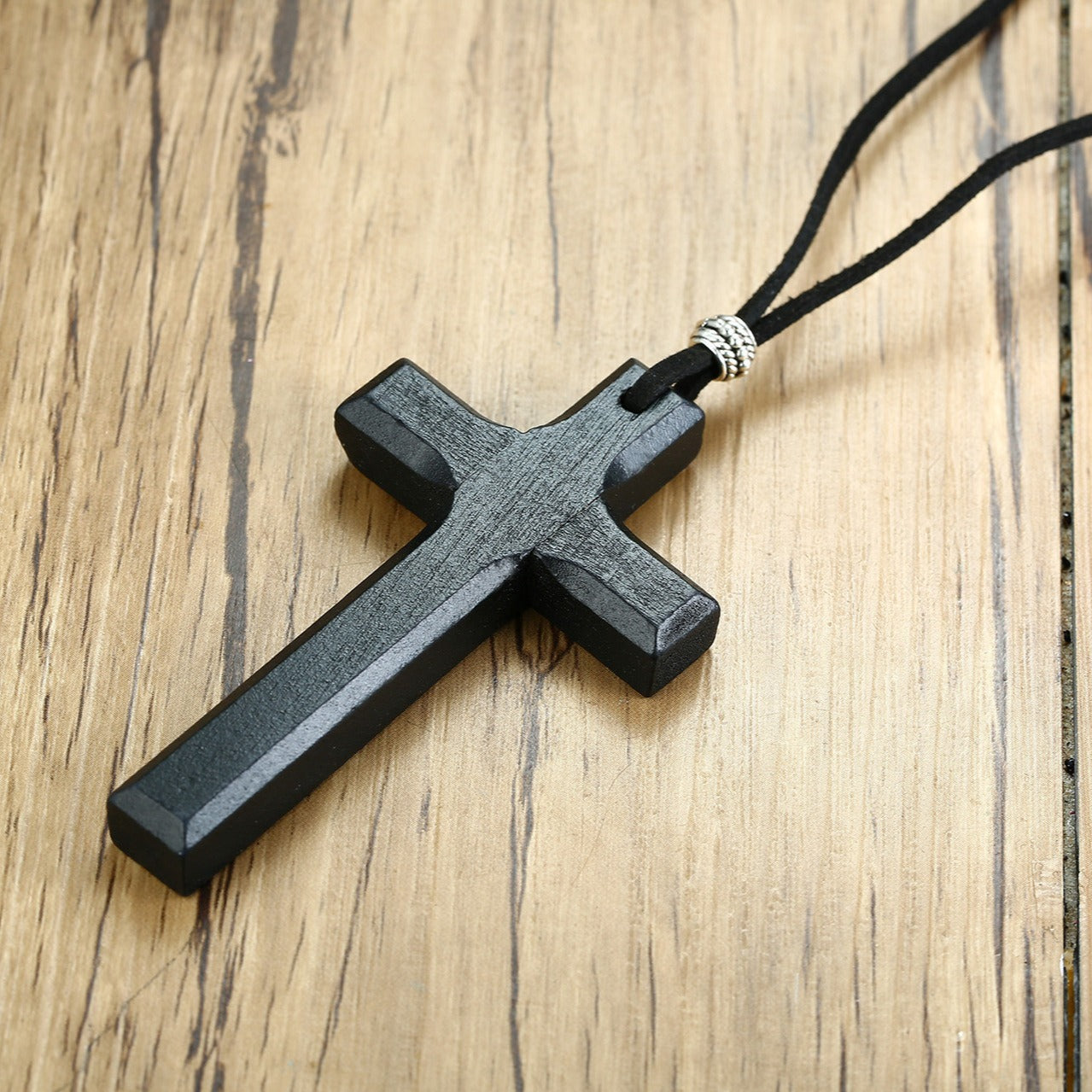 Kemston Wooden Cross Pendant Necklace for Men Adjustable Cord PN-1278
