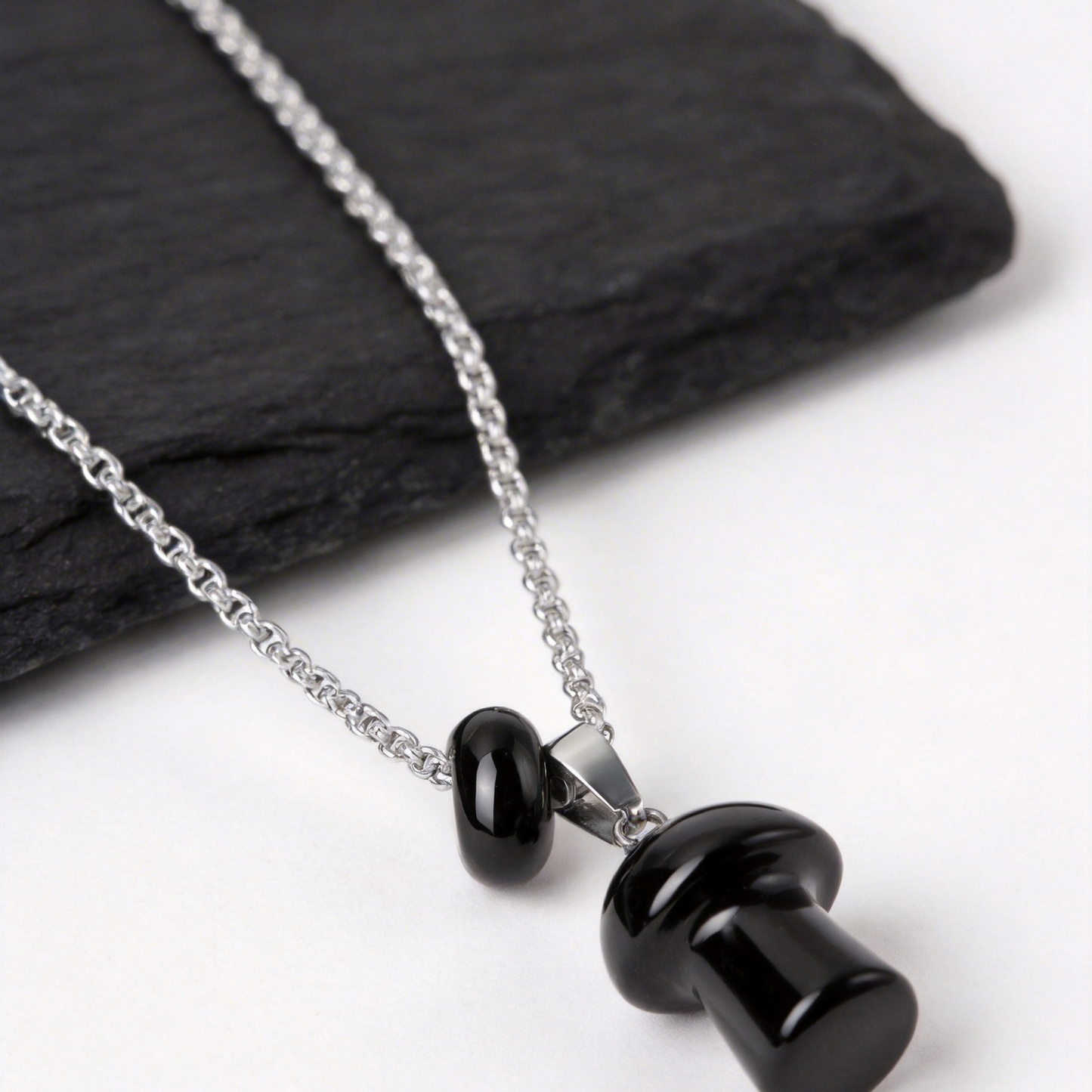 Kemstone Mushroom Pendant Necklace Natural Stone Stainless Steel for Men Women Aventurine Tiger Eye Obsidian NC2875
