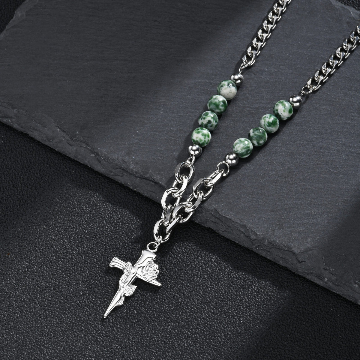 Kemstone Irregular Cross Necklace for Men Stainless Steel NC-3268